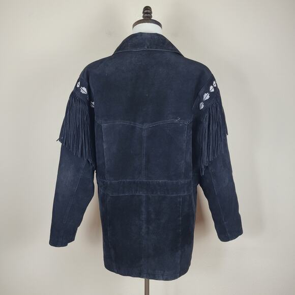 Irvine Park Coat Men Large Black Suede Western Fringe Cowboy Rodeo Southwestern - Picture 4 of 10